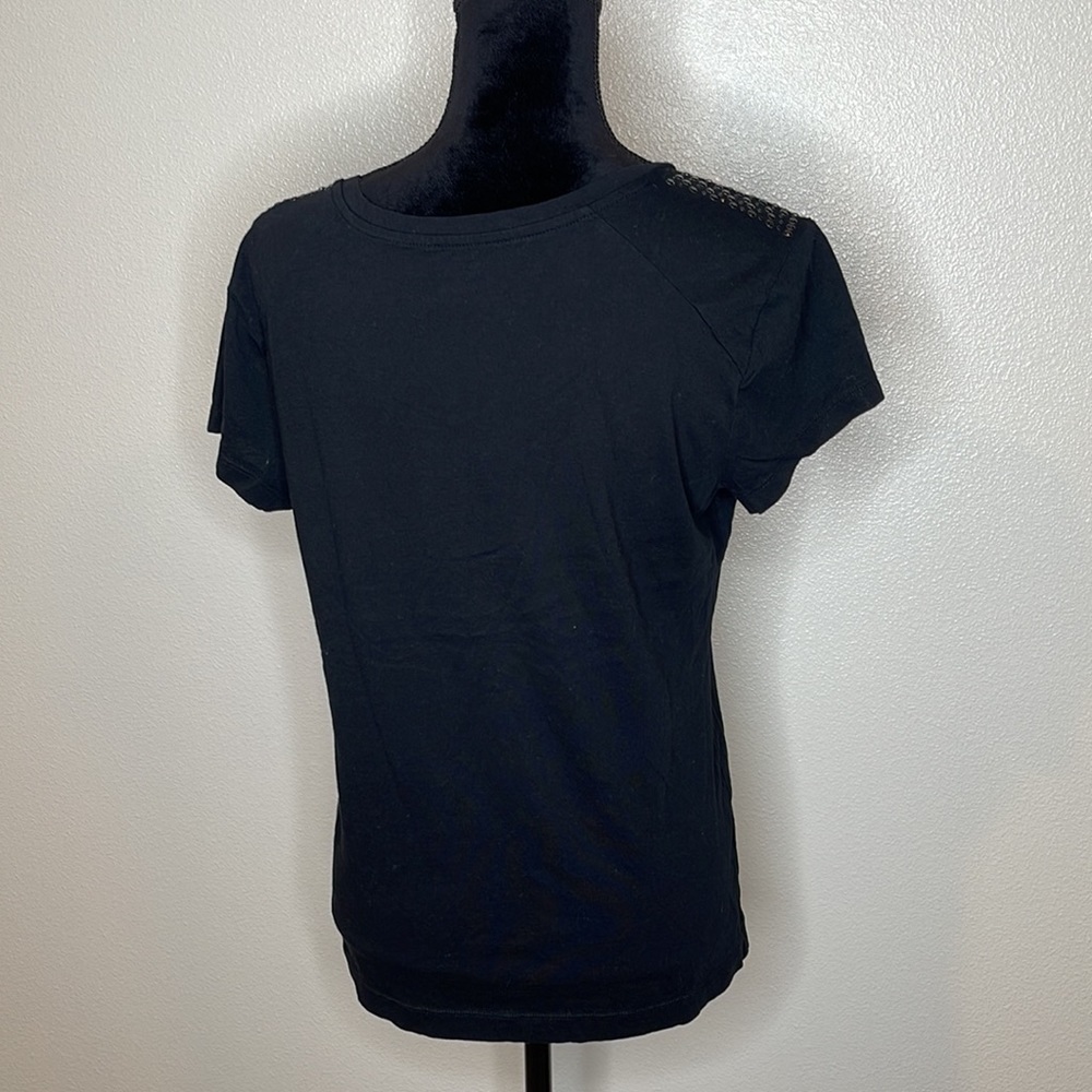 Ana Black Tee Bling Shoulders Cotton Size Large - Picture 5 of 5